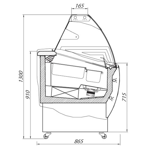 cornetti ice cream display cabinet technica drawing
