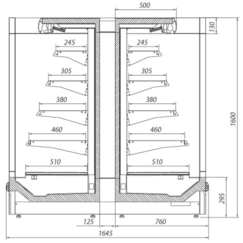 elba multi deck refrigerated display cabinet technical drawing